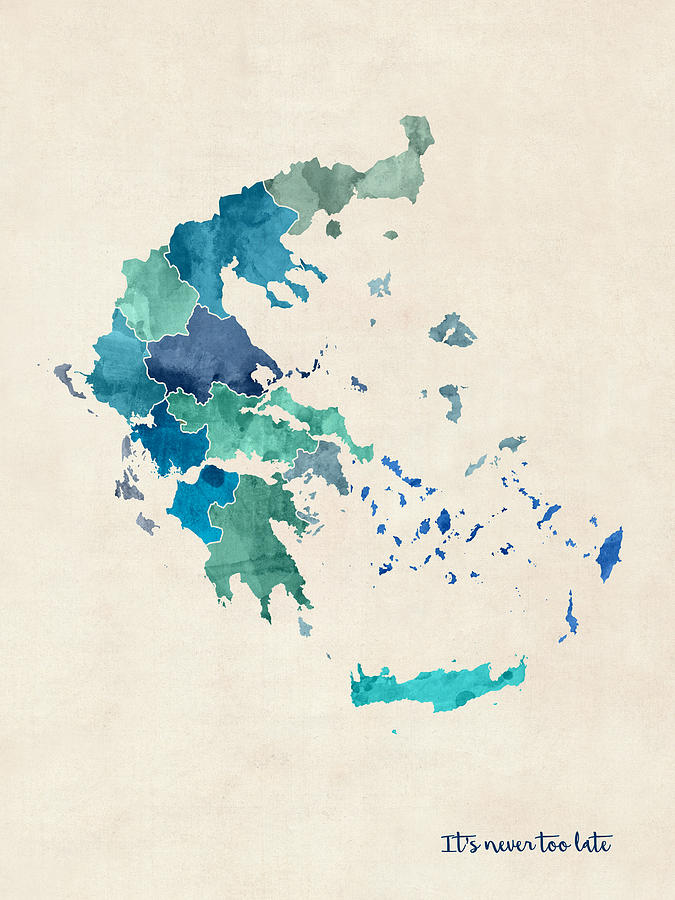Greece Watercolor Map Custom Text Digital Art by Michael Tompsett