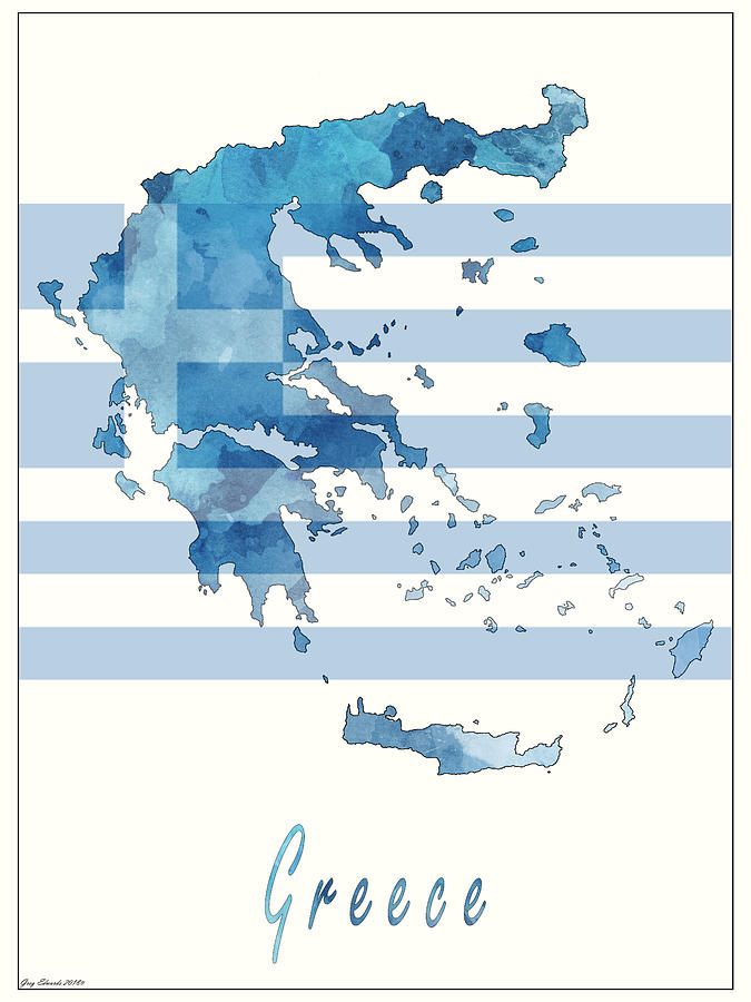 Greece Watercolor Map Style 1 Painting by Greg Edwards