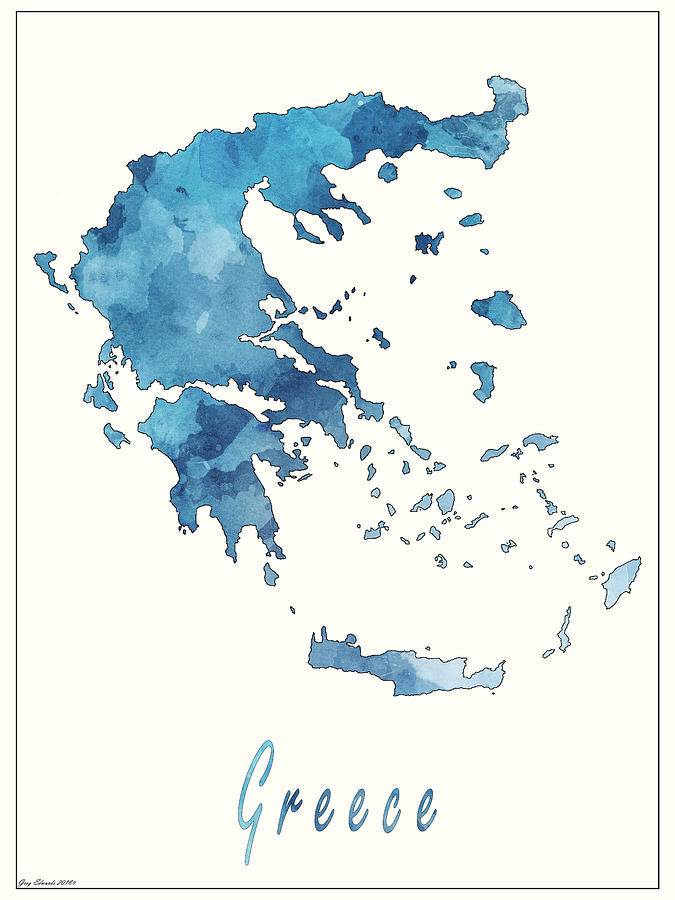 Greece Watercolor Map Style 3 Painting by Greg Edwards