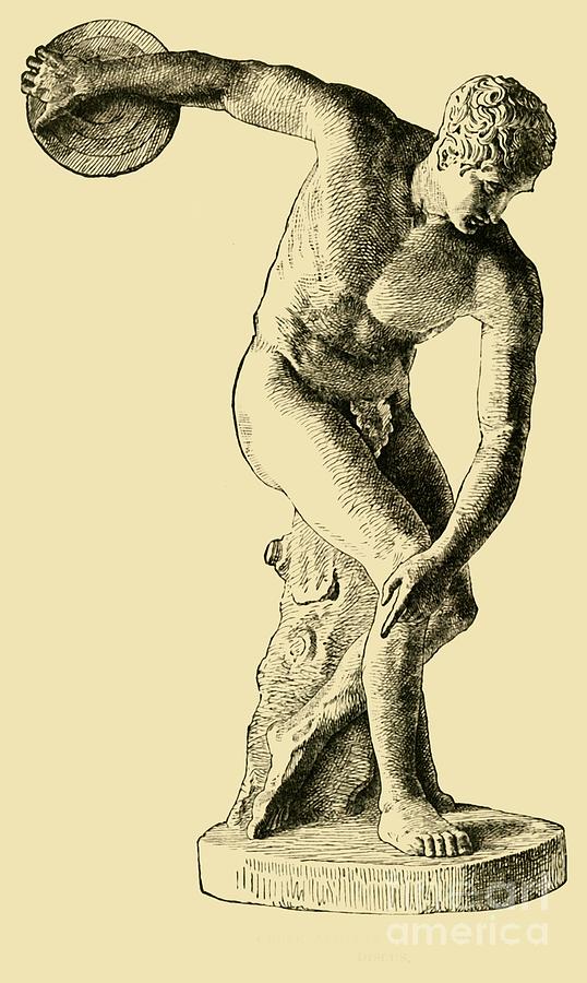 Greek Athlete Throwing The Discus Drawing by Print Collector