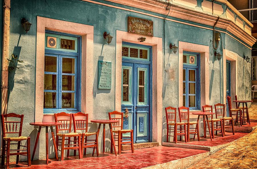 Greek Mixed Media - Greek Cafe Colorful Vintage Storefronts by Design Turnpike