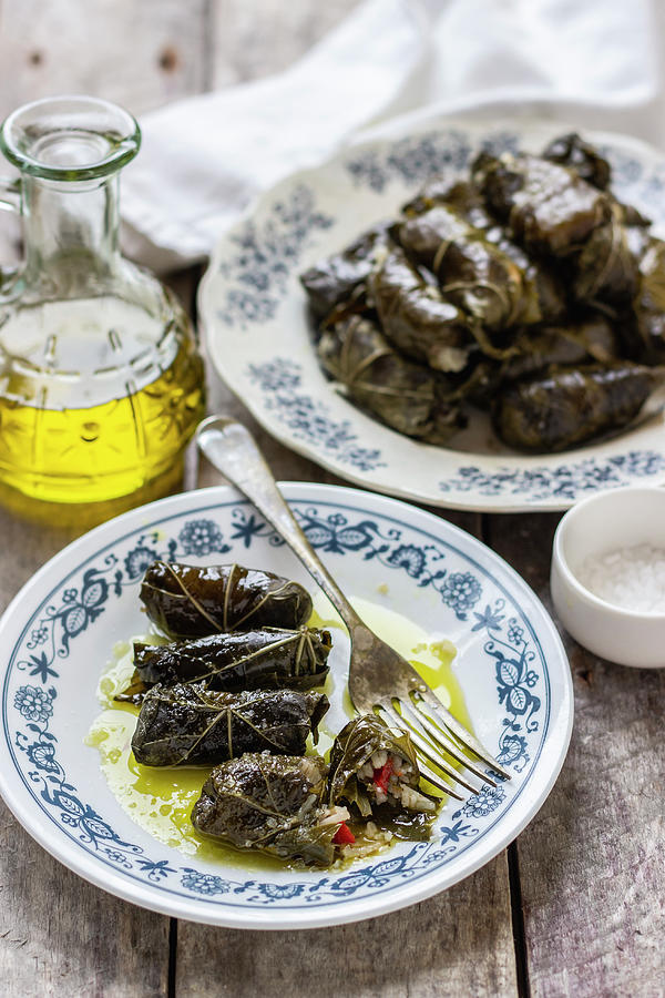 Greek Domlades From Wine Leaves, Salt, Olive Oil Photograph by Zuzanna Ploch
