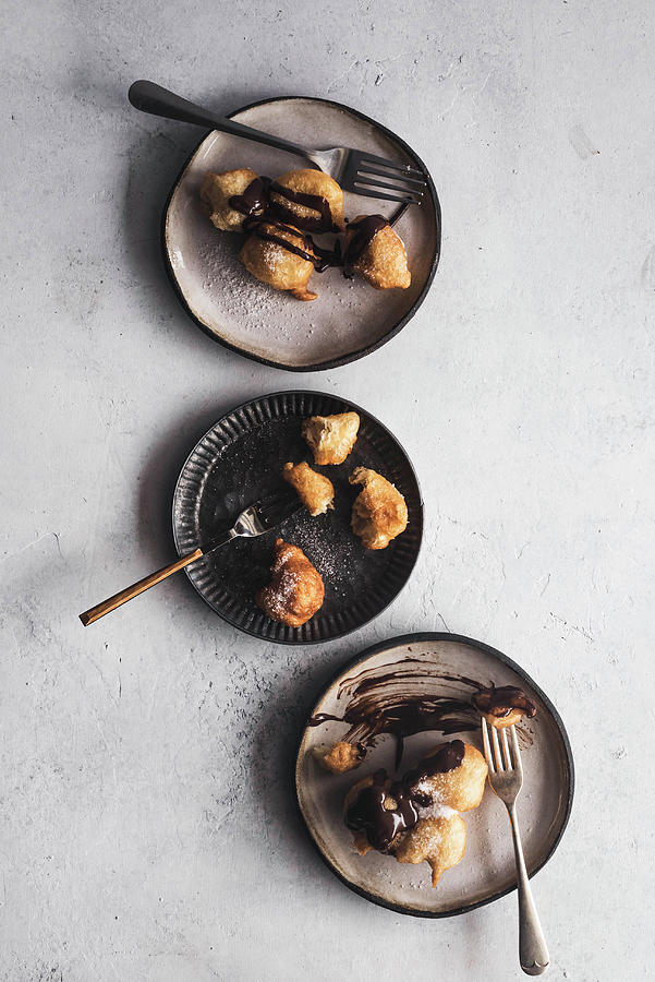 Greek Donuts With Chocolate Sauce Photograph by Marianthi Konstantopoulou