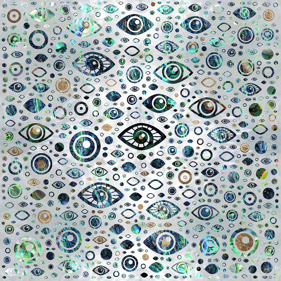 Greek Evil Eye pattern Abalone shell and gold #1 Digital Art by