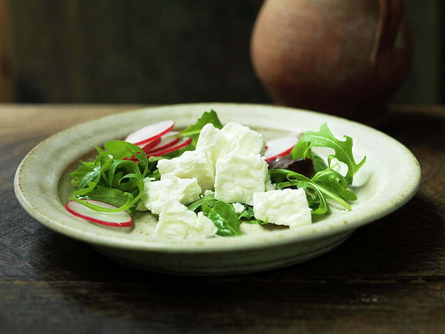 Still Life Digital Art - Greek Feta Cheese In A Salad With Sliced Radishes And Rocket by Diana Miller