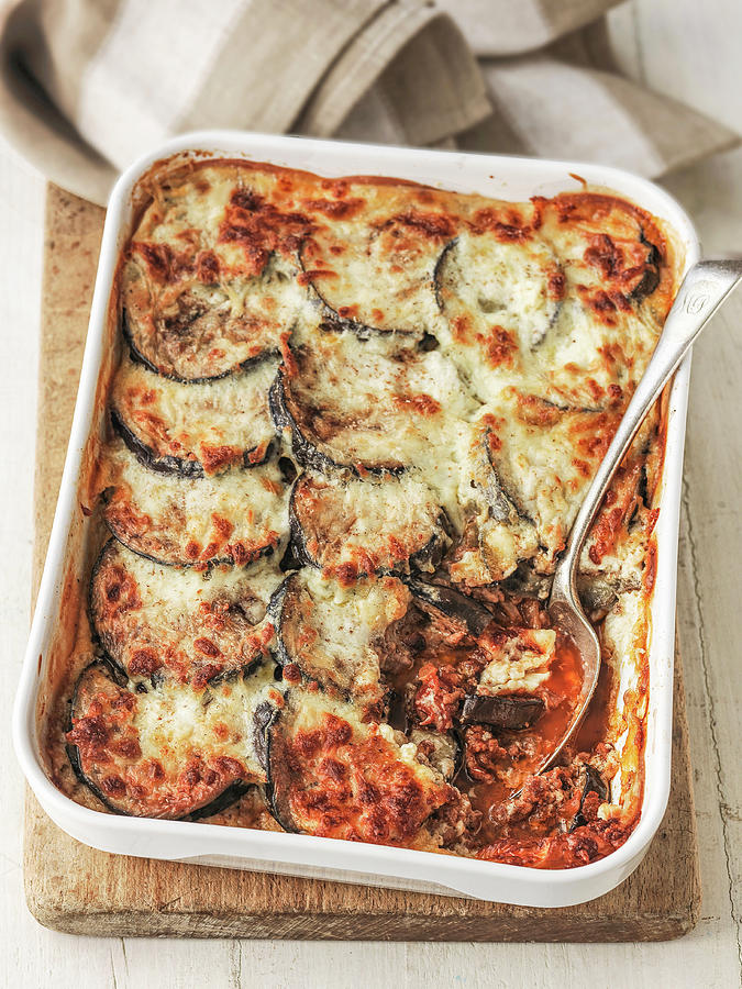 Greek Moussaka Made With Aubergines Minced Lamb And Tomato Photograph ...
