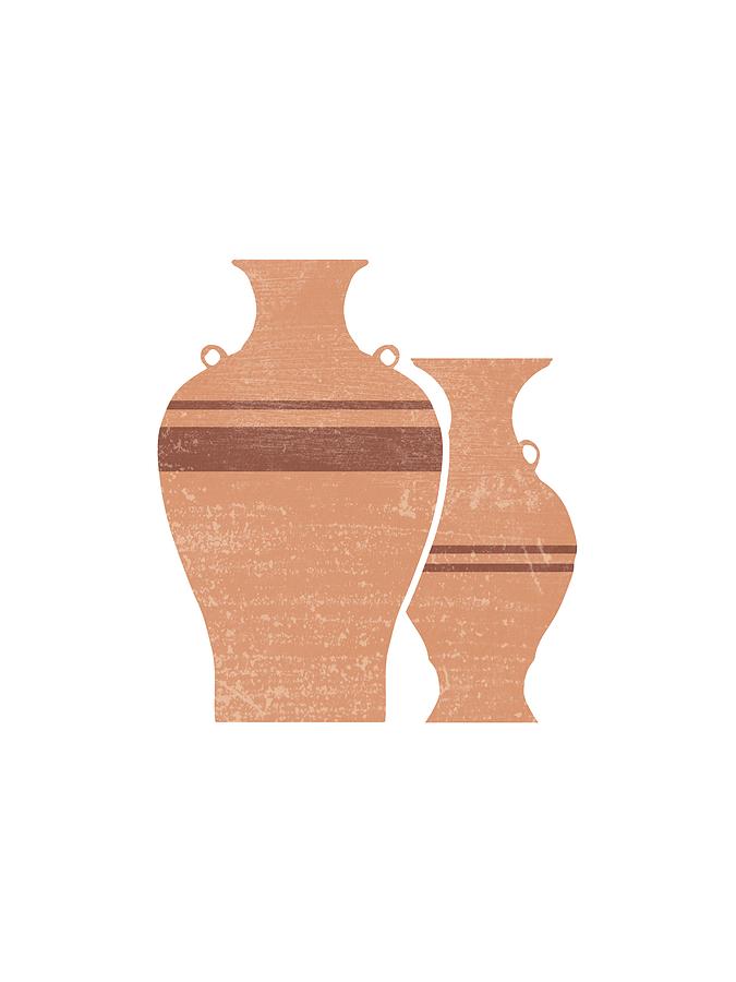 Greek Pottery 22 - Hydria - Terracotta Series - Modern, Contemporary, Minimal Abstract - Light Brown Mixed Media by Studio Grafiikka