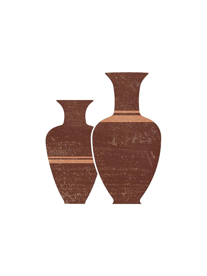 Greek Pottery 23 - Hydria - Terracotta Series - Modern, Contemporary, Minimal Abstract - Burnt Umber Mixed Media