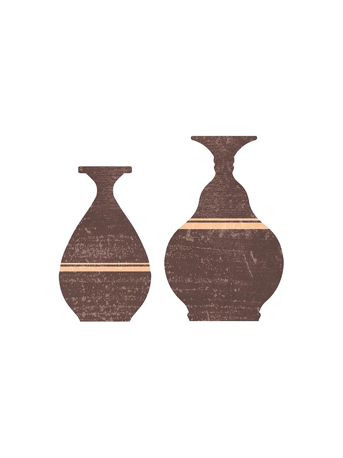 Greek Pottery 26 - Alabastron - Terracotta Series - Modern, Contemporary, Minimal Abstract - Brown Mixed Media