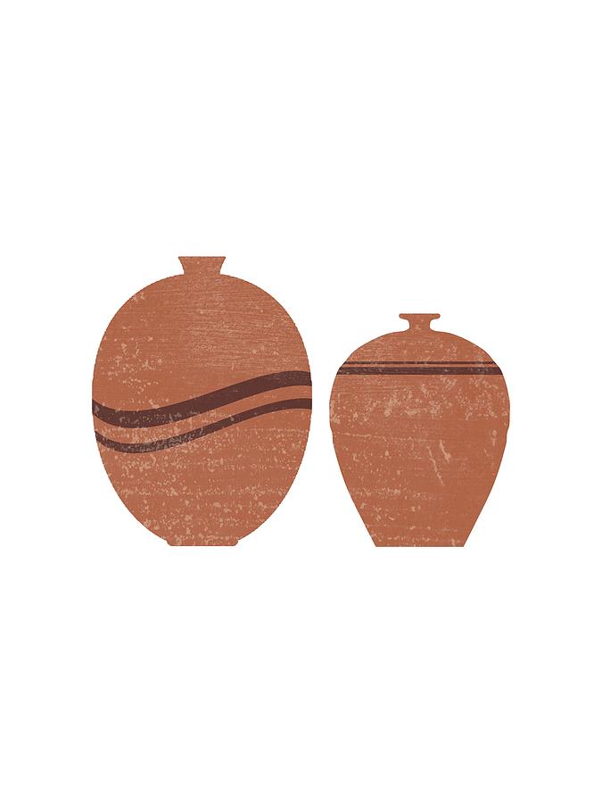 Greek Pottery 27 - Aryballos - Terracotta Series - Modern, Contemporary, Minimal Abstract - Brown Mixed Media