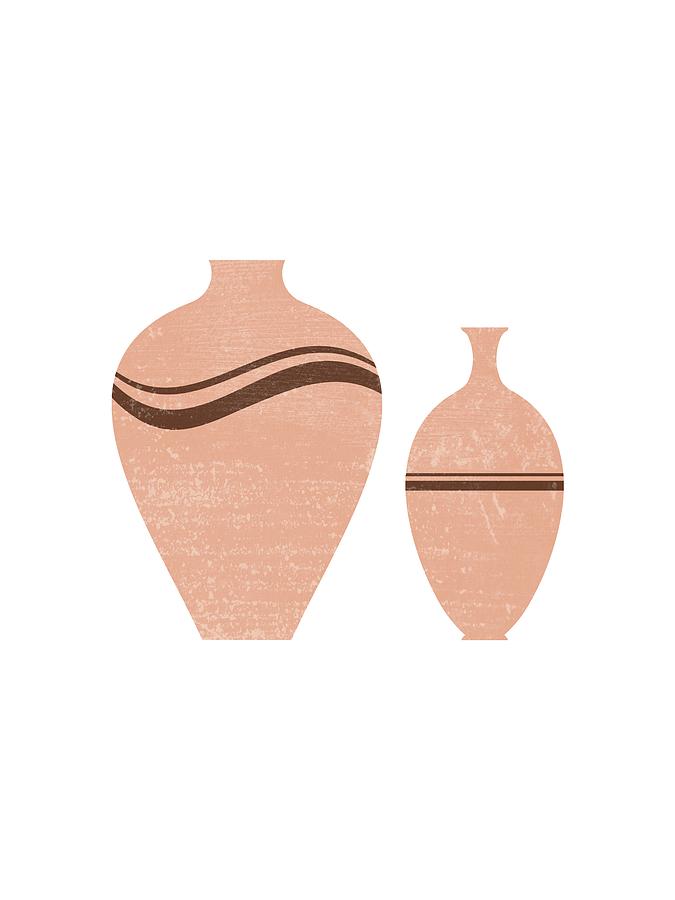 Greek Pottery 30 - Hydria - Terracotta Series - Modern, Contemporary, Minimal Abstract - Light Brown Mixed Media