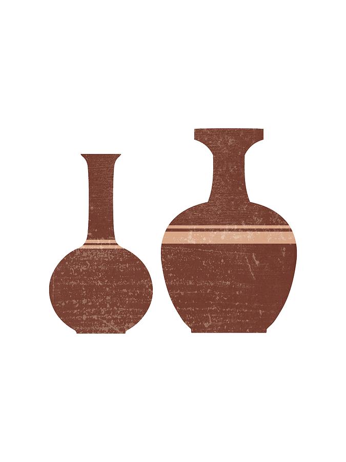 Greek Pottery 32 - Hydria - Terracotta Series - Modern, Contemporary, Minimal Abstract - Burnt Umber Mixed Media by Studio Grafiikka