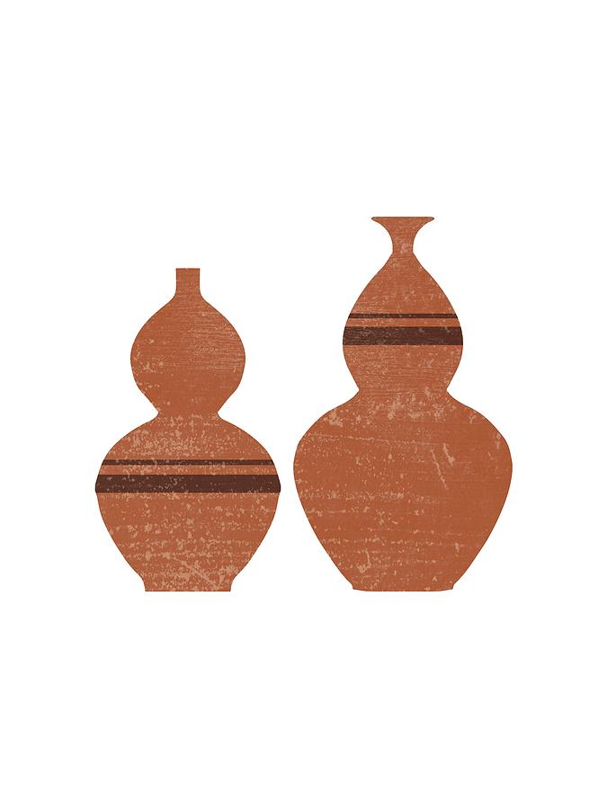 Greek Pottery 33 - Double Bubble Vase - Terracotta Series - Modern, Contemporary, Minimal Abstract Mixed Media by Studio Grafiikka