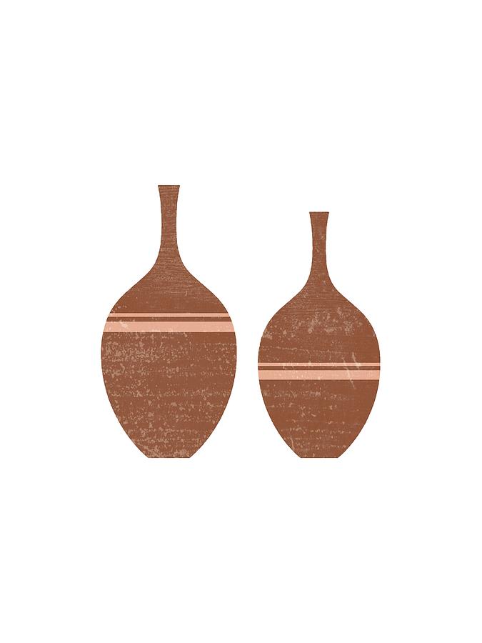 Greek Pottery 40 - Vases - Terracotta Series - Modern, Contemporary, Minimal Abstract - Brown Mixed Media