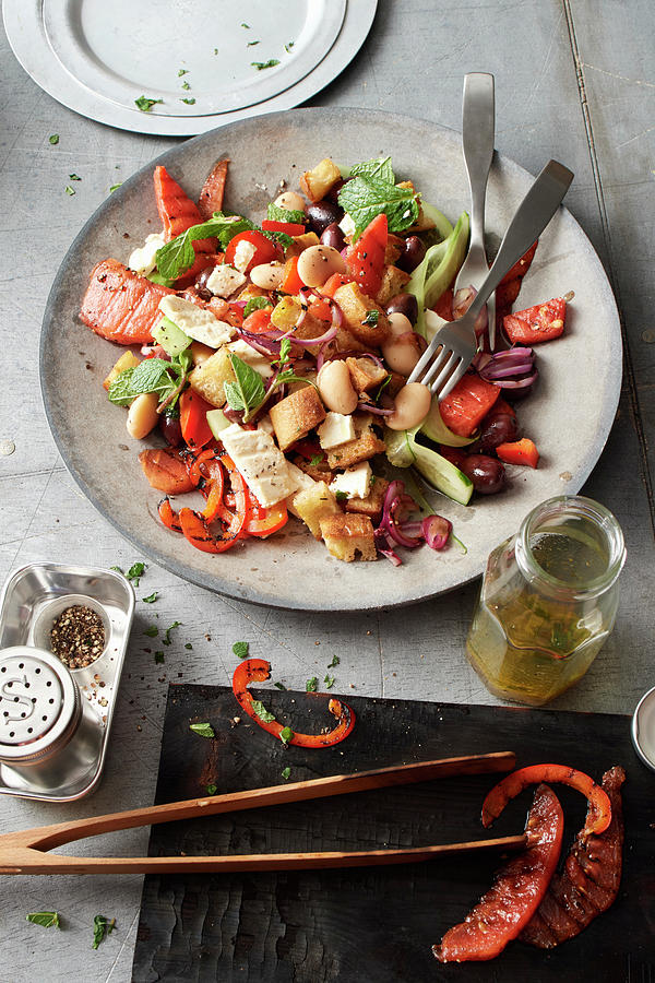 Greek Salad With Beans And Grilled Watermelon Photograph by Nikolai Buroh