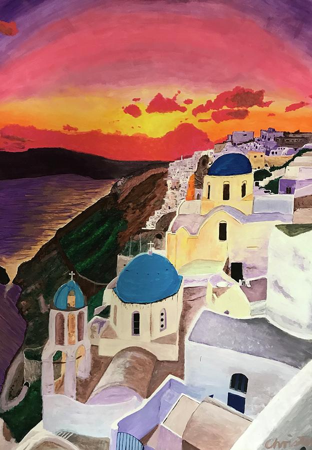 Greek Painting - Greek sunset by Christo Botha