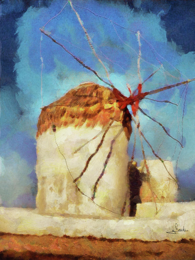 Greek windmill Painting by George Rossidis