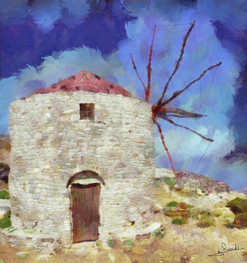 Greek windmill 2 Painting by George Rossidis