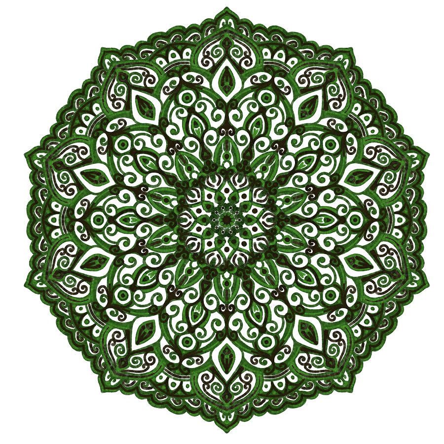 Abstract Mixed Media - Green And Brown Mandala by Delyth Angharad