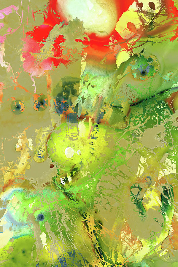 Green And Red Abstract Art - Intuitive Voice - Sharon Cummings Painting by Sharon Cummings