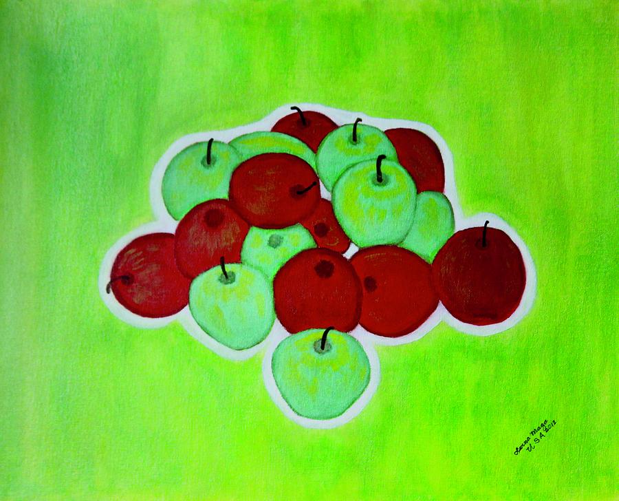 Green And Red Apples Painting by Lorna Maza