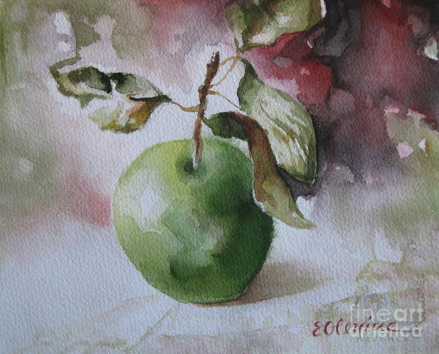 Green apple Painting by Elena Oleniuc