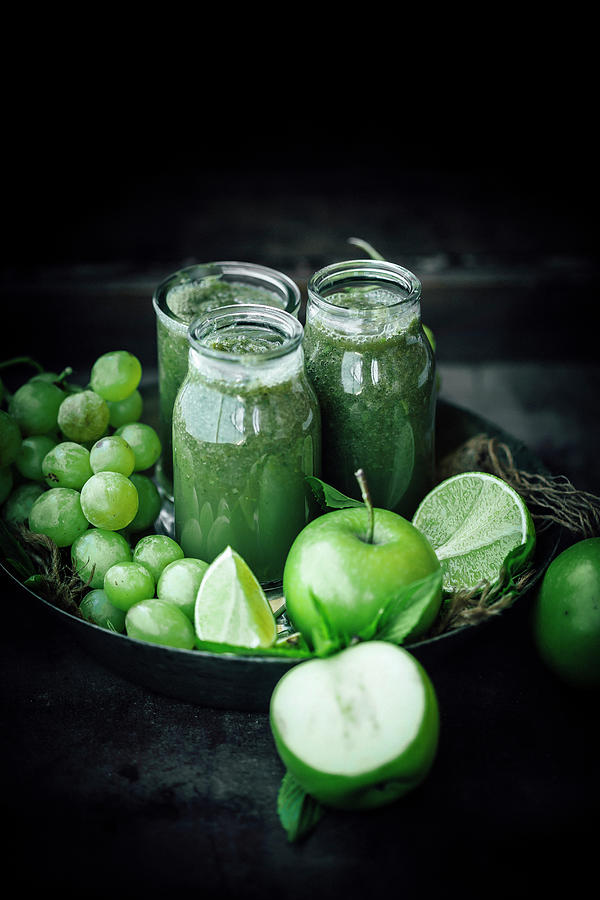 Green Apple, Lemon And Grape Smoothie Photograph by Ghosh