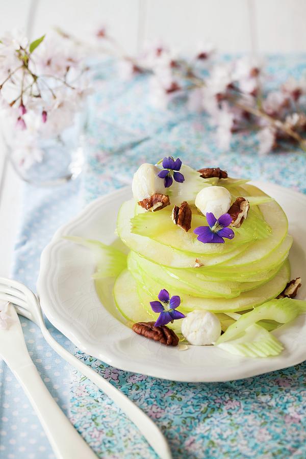 Green Apple Salad With Celery, Pecan Nuts & Honey Photograph by Yelena Strokin