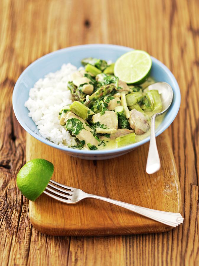 Green Asparagus Ragout With Chicken, Limes And Rice Photograph by Rua Castilho