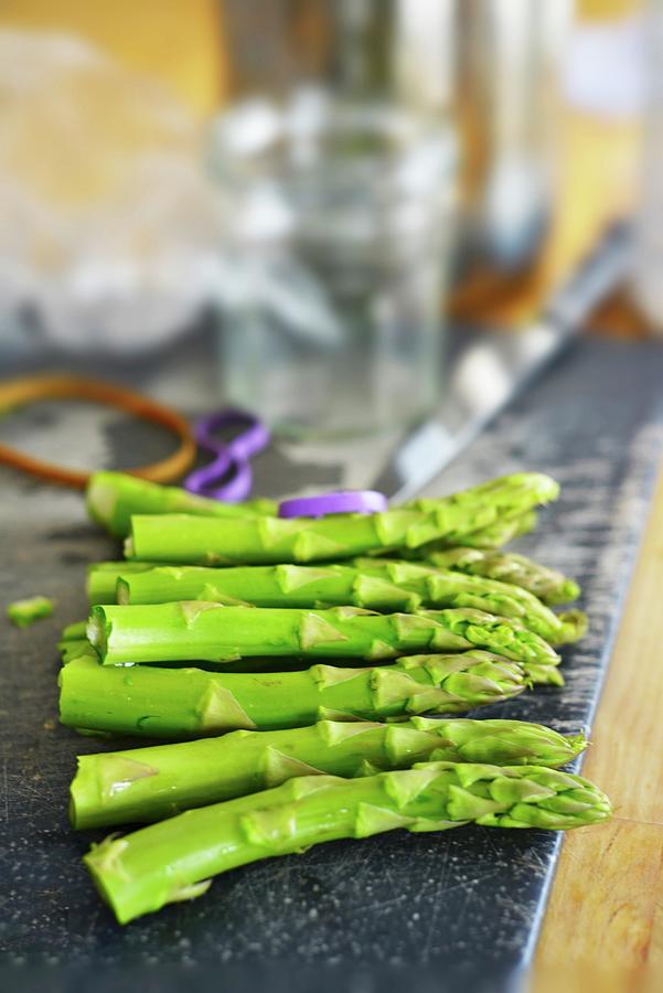 Green Asparagus, Woody Ends Cut Off Photograph by Roger Stowell