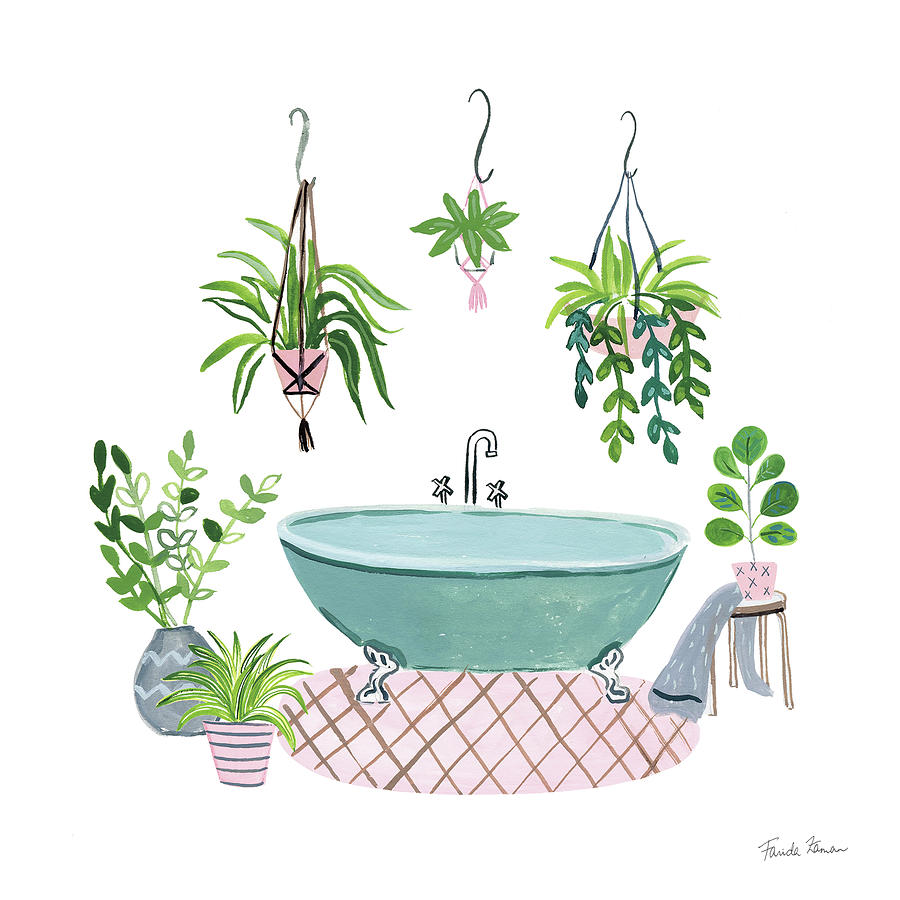 Pot Painting - Green Bathroom II by Farida Zaman