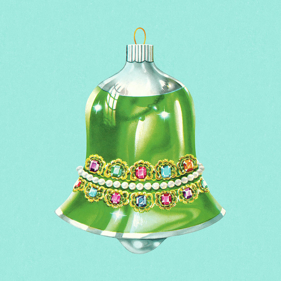 Christmas Drawing - Green Bell Christmas Ornament by CSA Images