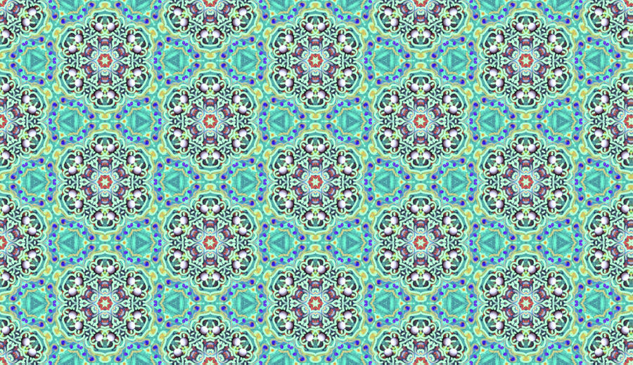Pattern Mixed Media - Green Blue Pearl Flowers by Delyth Angharad