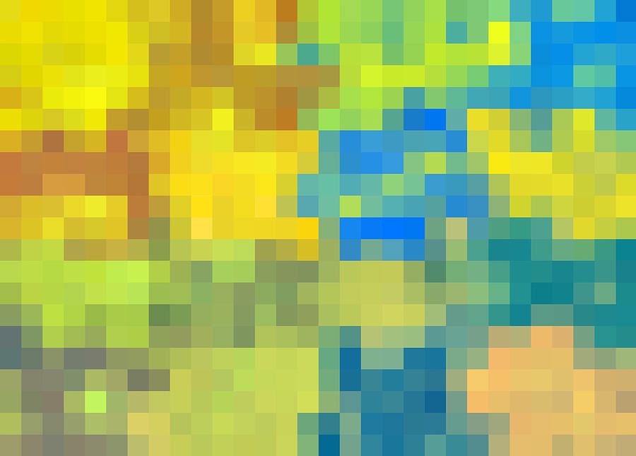 Green Blue Yellow And Brown Pixel Abstract Background Digital Art