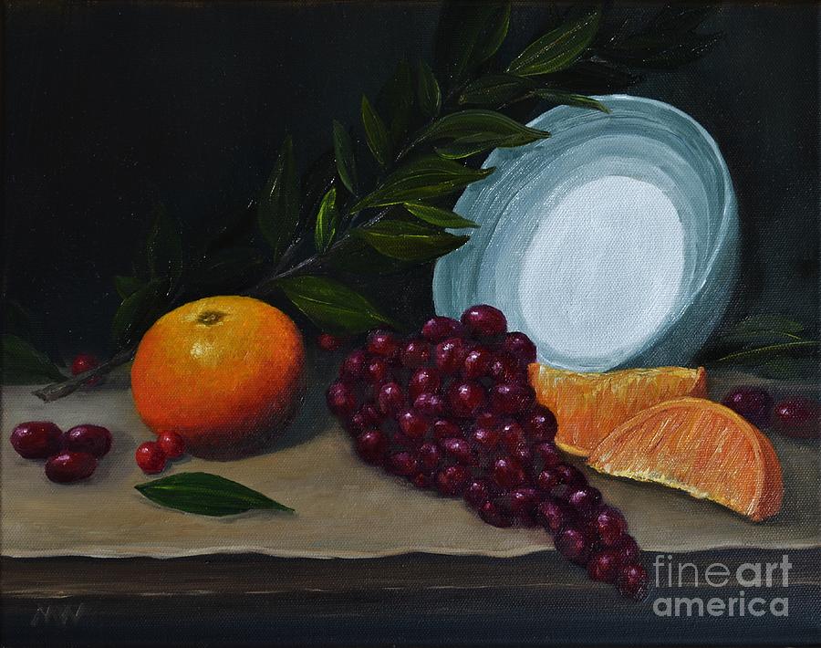 Green Bowl with Fruit Painting by Michelle Welles