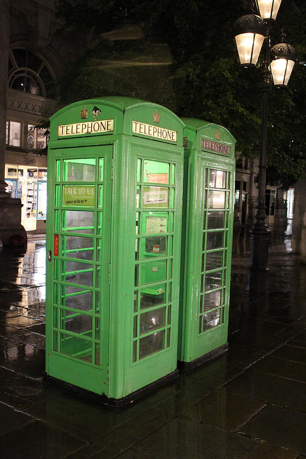 Green British Telephone Booths Photograph by Laura Smith