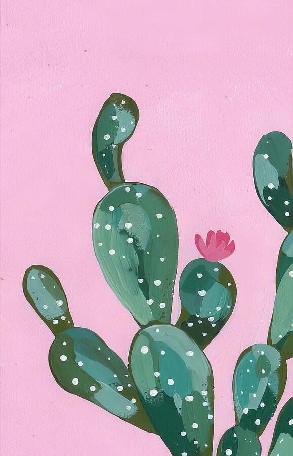 Green Cactus On Pink Background Drawing by Trendy Art Green Cactus On Pink Background Drawing by Trendy Art