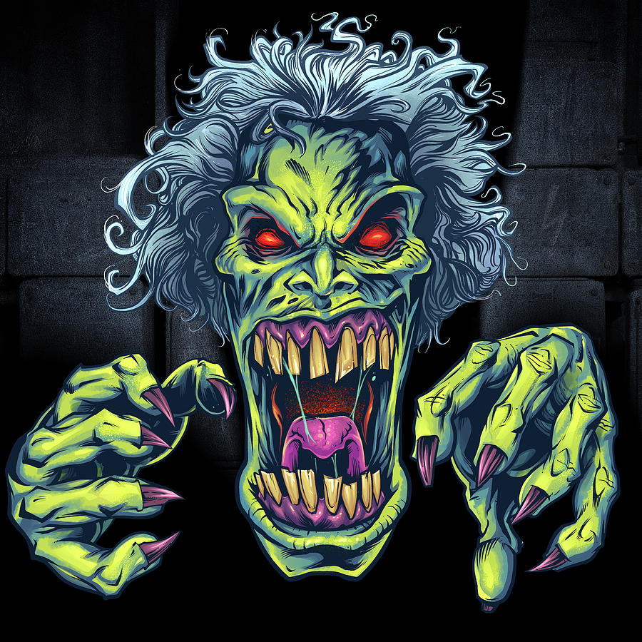 Comics Digital Art - Green Cartoon Zombie by Flyland Designs