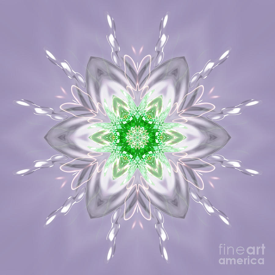Green Centered Snowflake Flower Digital Art by Rachel Hannah