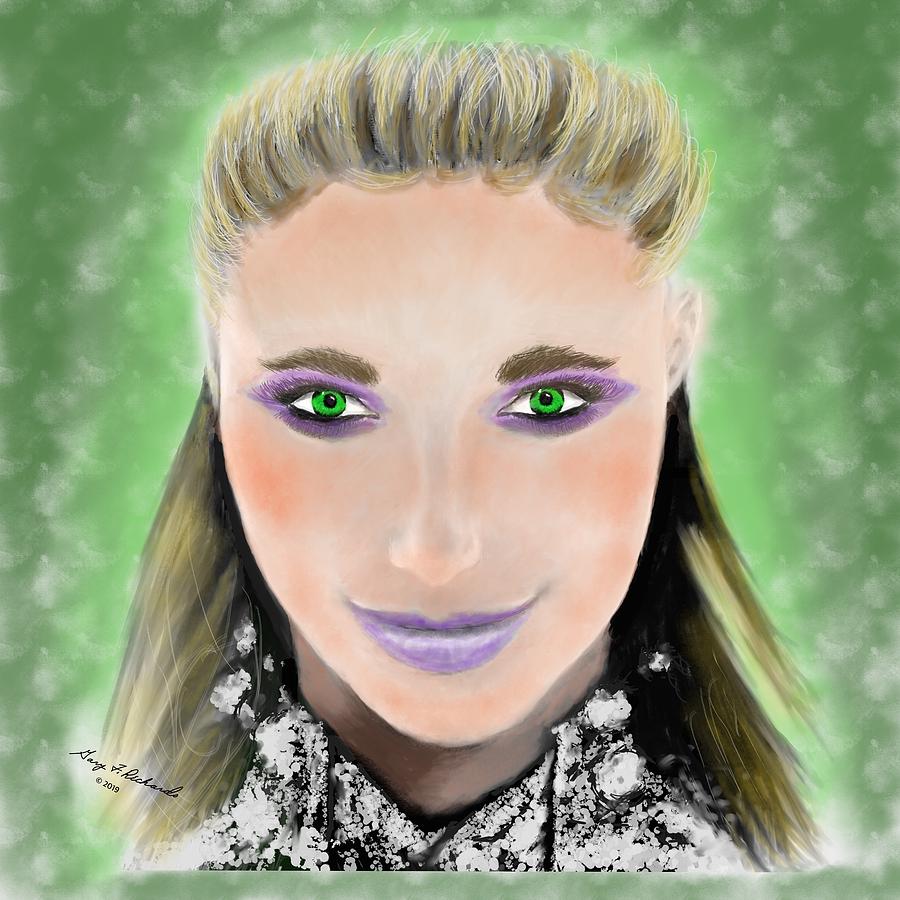 Green Eyed Beauty - Green Background Digital Art by Gary F Richards