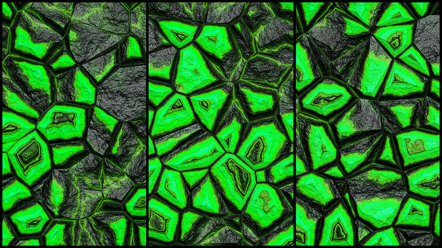 Green Fantasy Stone Wall Triptych Digital Art by Don Northup