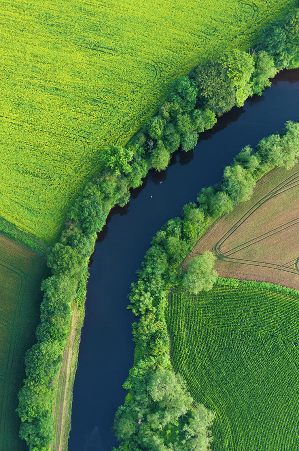 Green Fields Summer Crops River Aerial Photograph by Fotovoyager
