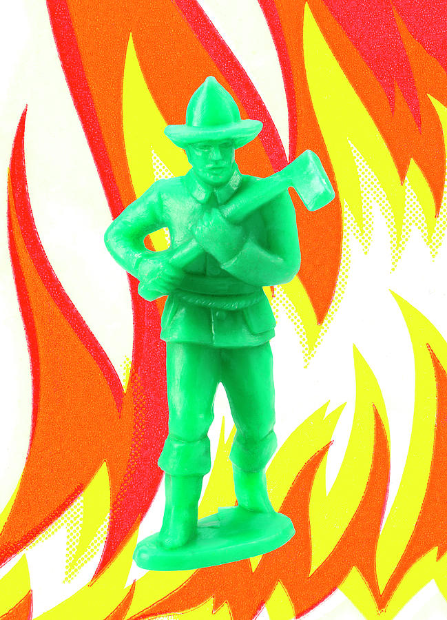 Vintage Drawing - Green Fireman With Flames by CSA Images