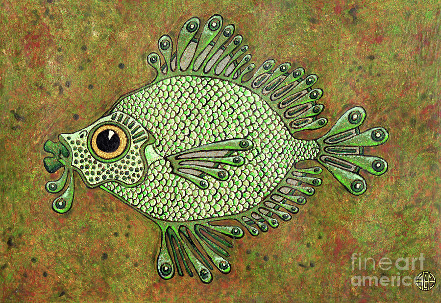 Green Fish Painting by Amy E Fraser