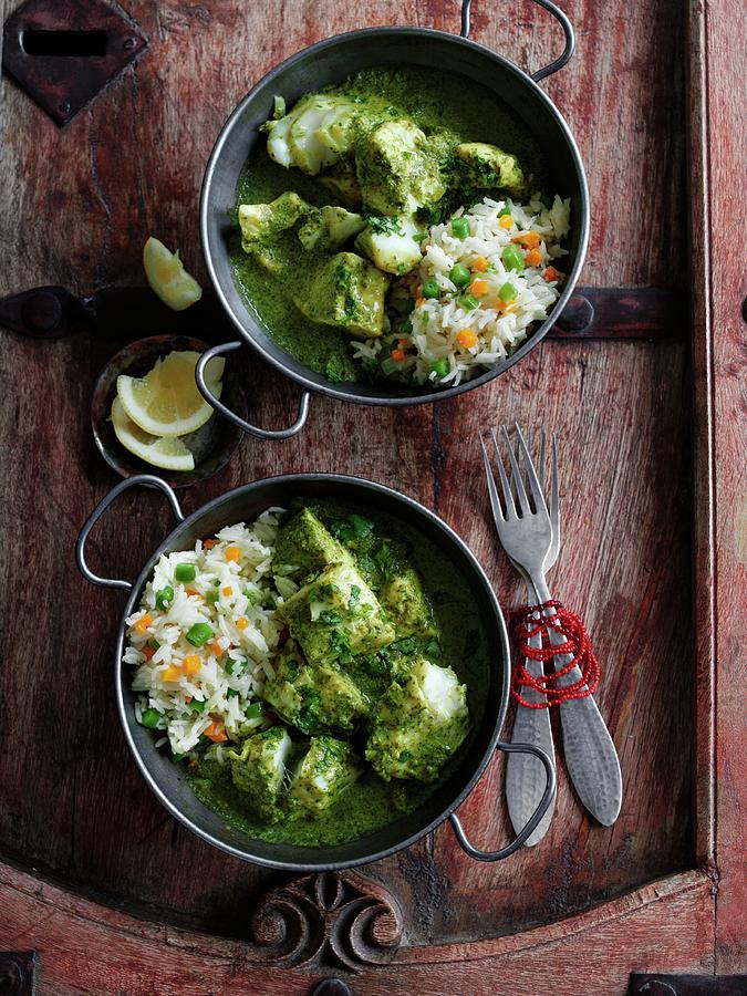 Green Fish Curry With Rice Photograph by Gareth Morgans