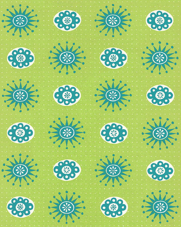 Abstract Drawing - Green Floral Pattern by CSA Images