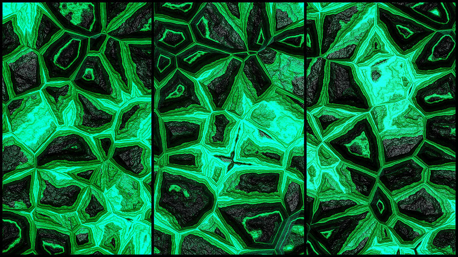 Green Flower Stone Wall Triptych Digital Art by Don Northup