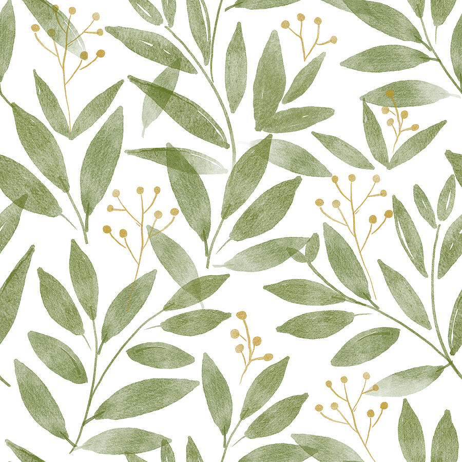 Green Foliage Pattern On White Background Digital Art by Trendy Art Green Foliage Pattern On White Background Digital Art by Trendy Art