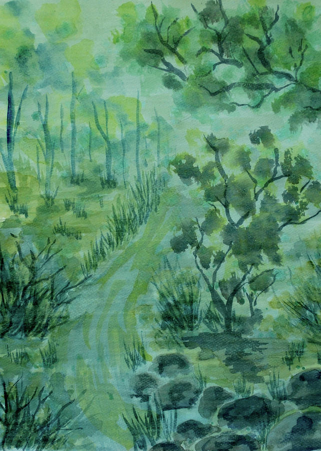 Traditional Painting - Green Forest by ZeichenbloQ Traditional Painting - Green Forest by ZeichenbloQ