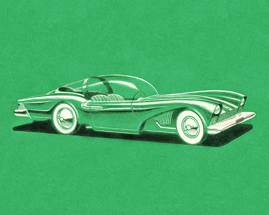 Transportation Drawing - Green Futuristic Car by CSA Images